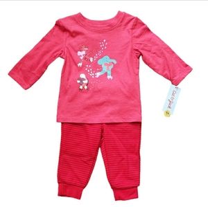 Cat & Jack 2 piece Top & Pants Animals Valentine's Size 18M NWT Red